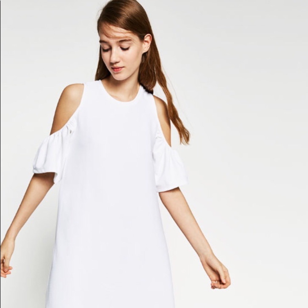 ZARA White “Cold-Shoulder” Dress